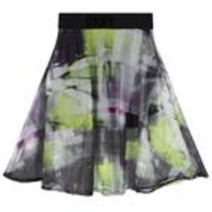 DKNY Girls Green, Black & Purple Abstact Print Midi Mesh Skirt size 10  NWT
